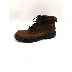 Predictions Boots Womens Brown 8‎ Suede Ankle Bootie Shoe Fur Trim Hiking 26900